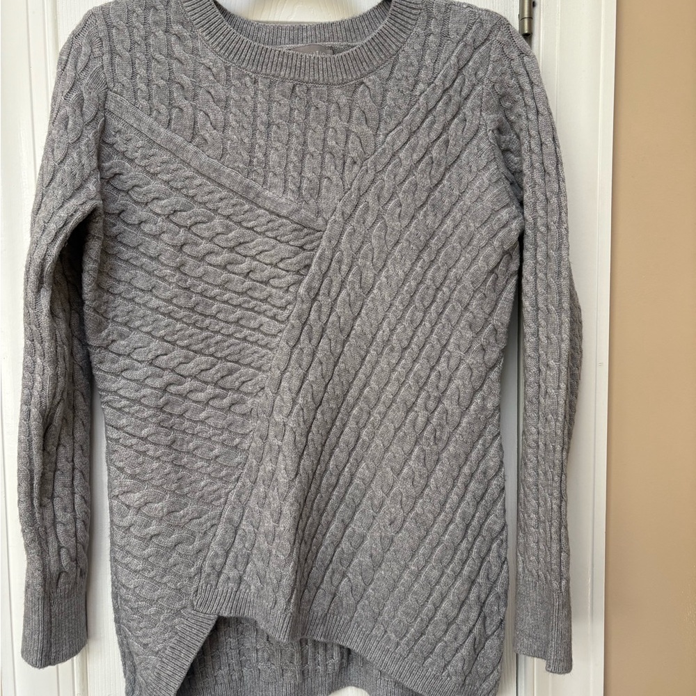Elegant Gray Cable Knit Women's Sweater